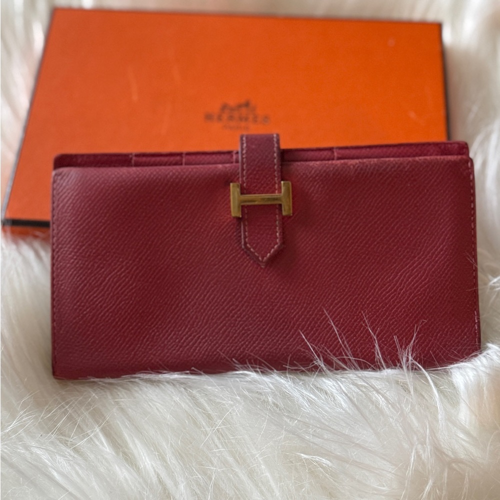 Red Leather Wallet with Strap Closure